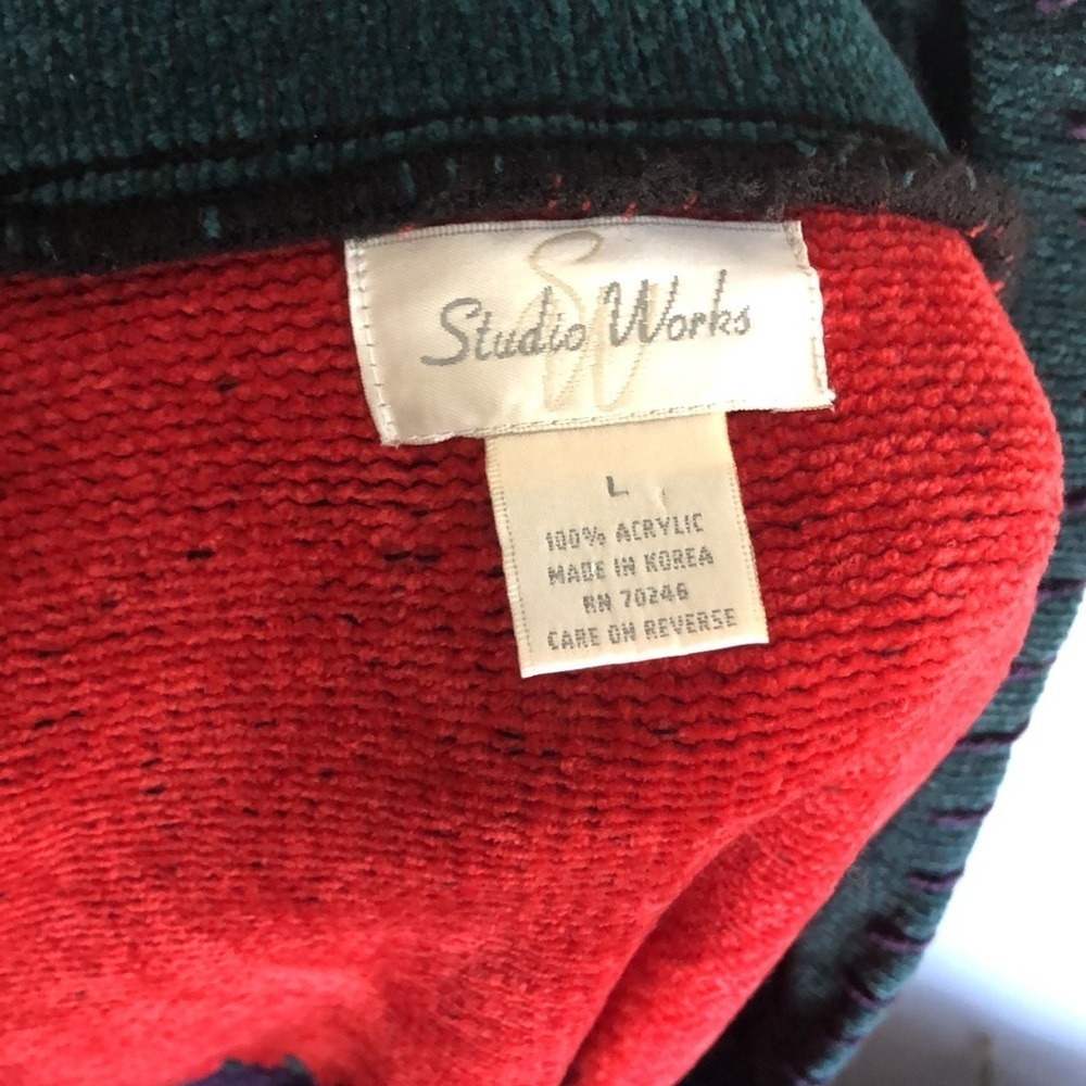 Vintage 90s Studio Works Patchwork Stitch Longline Chenille Knit Cardigan - Picture 10 of 10